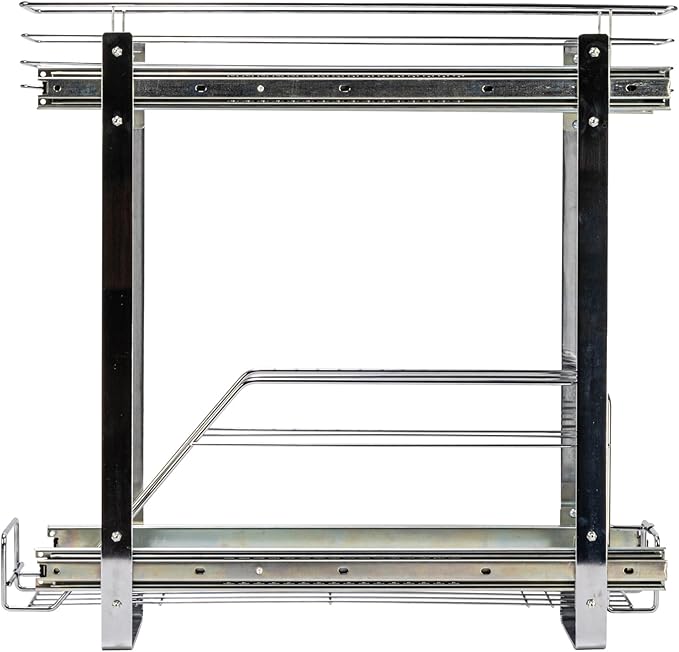 Household Essentials Glidez Multipurpose Chrome-Plated Steel Pull-Out/Slide-Out Storage Organizer for Cookware and Bakeware - 2-Tier Design - Fits Standard Size Cabinet or Shelf, Chrome