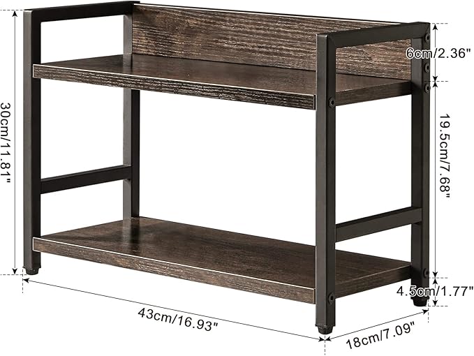 IBUYKE 2-Tier Spice Rack Industrial Counter Shelf Desktop Storage Organizer for Countertop Kitchen Office Living Room Desktop UTLJ002G