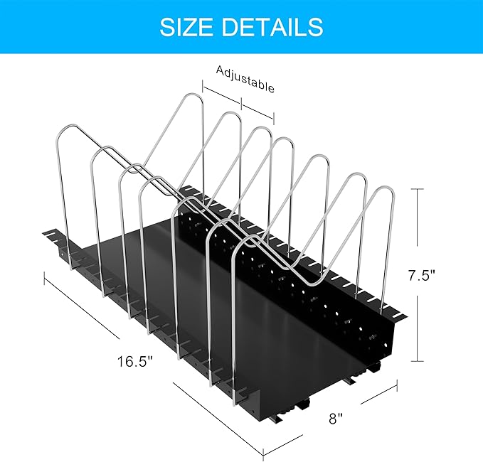 Pull Out Pots and Pans Organizer for Cabinet - Sliding Lid Holder and Pan Rack in Kitchen, Cabinet Pull Out Shelves, Slide Out Cabinet Organizer, Pot Lid, Bakeware and Pan Organizer, 16.5"Dx8"Wx7.5"H