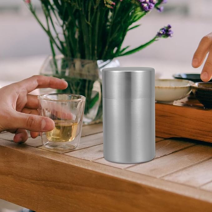 MAGICLULU Stainless Steel Tea Canister with Double Lid, Airtight Storage Container for Loose Tea, Herbs, Spices, Tea Bag Organizer for Home, Office, Kitchen, 5.51 X 3.14 Inches, Silver