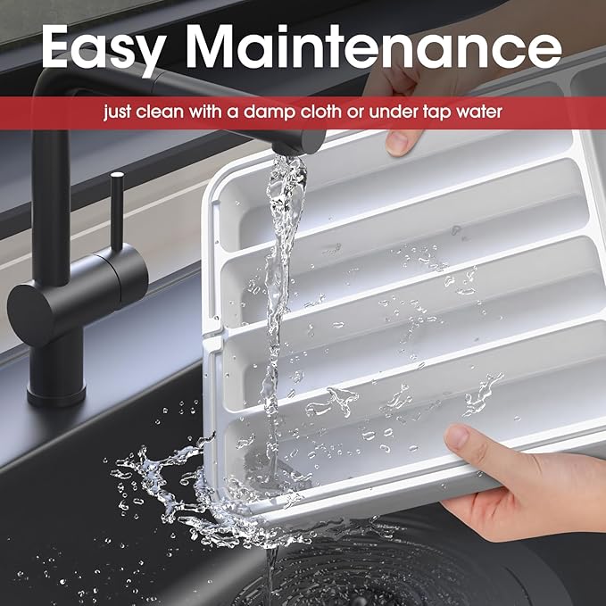 Aujen Expandable Kitchen Drawer Organizer - Adjustable Utensil Organizer, Multipurpose Storage Solution for Forks, Knives, White