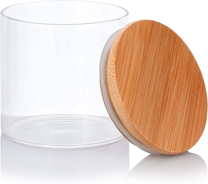 JUVITUS 10 oz Clear Glass Borosilicate Jar with Bamboo Silicone Sealed Lid (6 Pack) Nuts Spice or Kitchen Storage