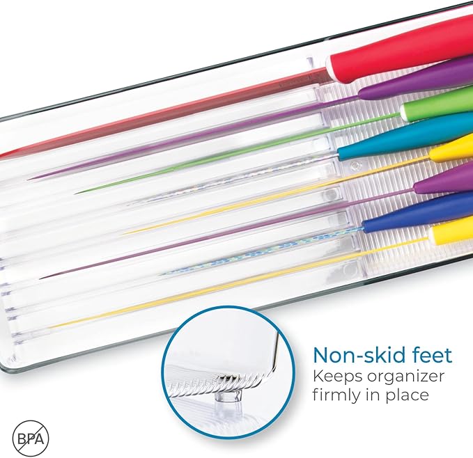 iDesign Linus Kitchen Knife Storage Drawer Organizer, Container for Countertop, Cabinet, Pantry - Clear, 16.5" x 6" x 2" - Clear
