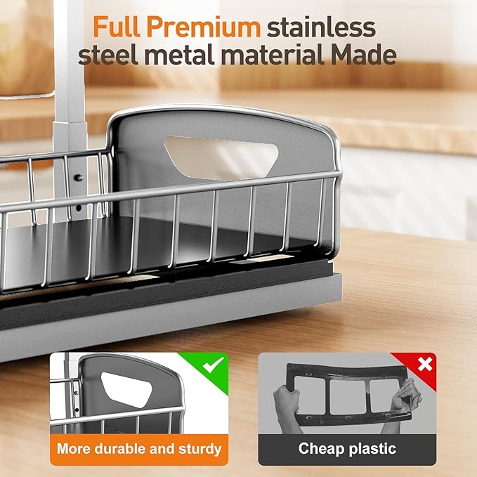 Under Sink Organizer 2 Pack,Metal Pull Out Cabinet Organizer Shelf,Kitchen Bathroom Organizers and Storage with Sliding Drawer,Storage Shelves,Storage and organization for Home,Laundry,RV,Pantry,Spice