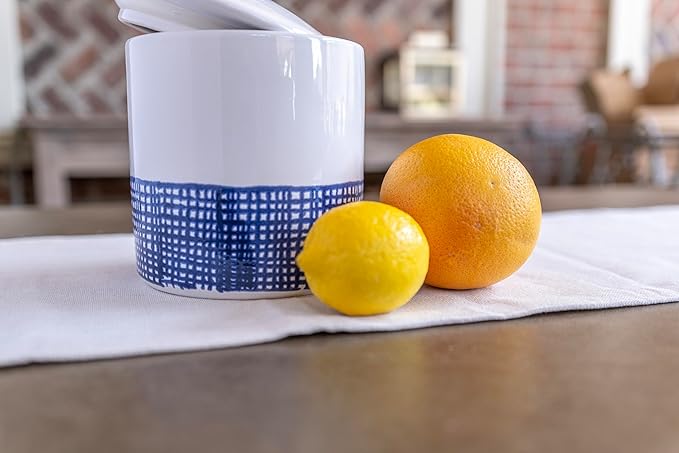 Vietri Viva Santorini Geo Medium Canister Stylish Ceramic Earthenware Kitchen Storage Jar with Lid 6.5 Inch Blue White