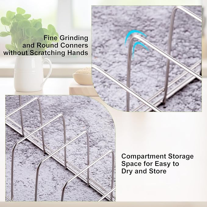 Tioncy 8 Pcs Lid Organizer for Cabinet Stainless Steel Kitchen Organizer Pan Shelf Cabinet Cutting Board Holder Lid Storage for Pot Pan Serving Trays Bakeware Dish Plate Christmas Container