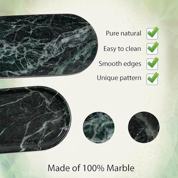 Emerald Green Marble Tray | Bathroom Jewelry Organizer | Spa-Quality Perfume Tray for Dresser, Nightstand, Makeup Table | Natural Stone & Non-Slip Base,9.8"x4.7"x0.6"