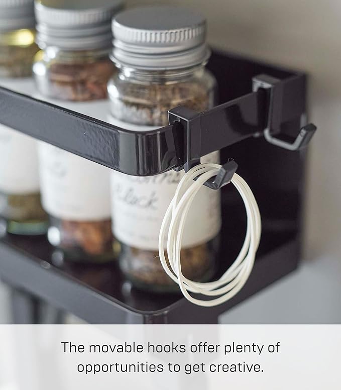 Yamazaki Home Tower Magnetic Kitchen Spice Rack Organizer Shelf With Easy-Grip Rotating Adjustable Clips, Floating Rack With Strong Hooks - Steel