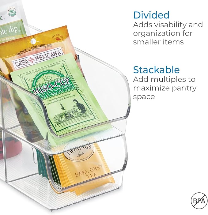 iDesign Linus Spice Packet Organizer Bin for Kitchen Pantry, Cabinet, Countertops - Clear Large