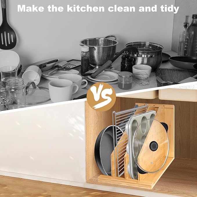 【2-Pack】Upgrades Tray Dividers for Cabinets,15in Hx22in Dx12in W, Kitchen Cabinet Tray Divider for Pans, Lid, Pot And Pan, Cookie Sheet,Cutting Board. with 3 Dividers,Keeping Kitchen Organized (2)