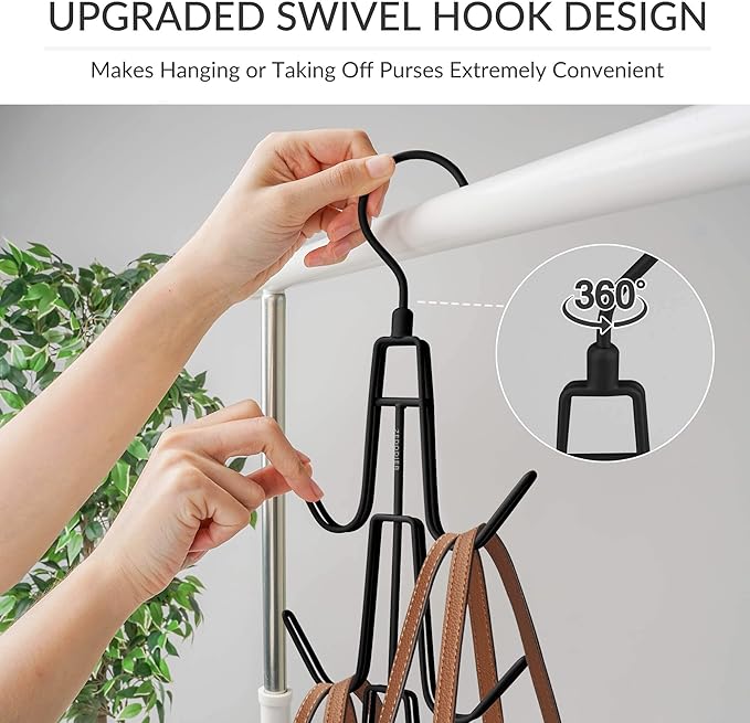 ZEDODIER Purse Hanger Organizer for Closet, Hanging Bag Holder, Keeping Purses Visible and in Good Condition, Metal Handbag Storage Hook Backpack Rack Space Saving Hanger, Black