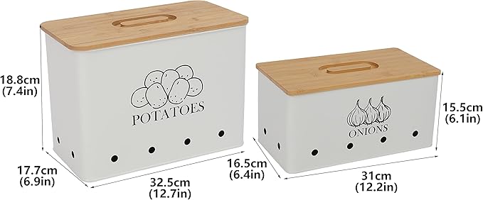 Potato Onion Kitchen Storage Canisters,Storage Bin For Kitchen 2 Pack Set,potatoe, Potato Storage Box,storage And Long Shelf Life With Aerating Tin Storage Holes-white