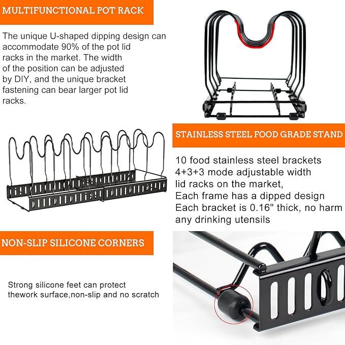 Expandable Pots and Pans Organizer Under Cabinet, with 10 Adjustable Dividers Pot and Pan Organizer, for Kitchen Baking Cookies Cookware Pantry Baking Pan Lid Organizer Black