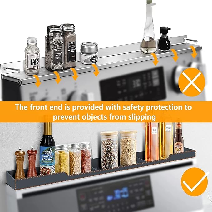 Stove Top Shelf,Silicone Material Magnetic over stove top Oven shelf for kitchen stove,Kitchen Spice Rack Organizer With partition and perimeter fence,30" Length