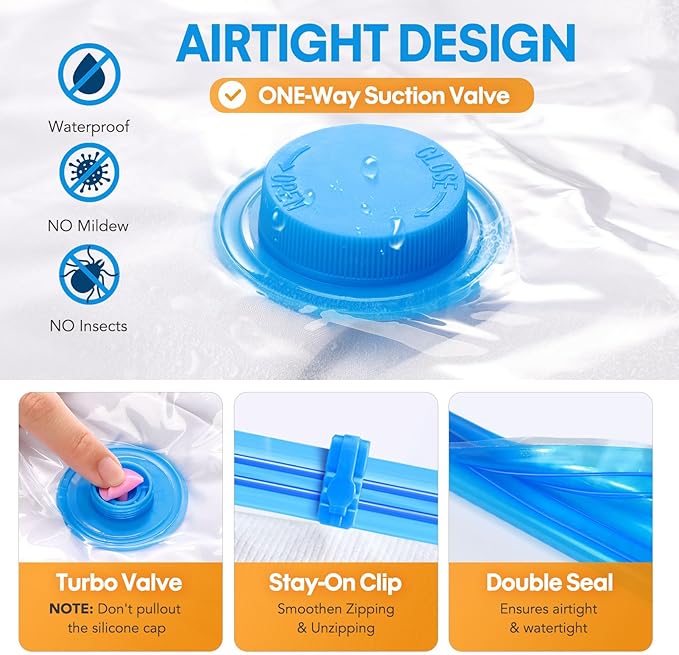 15 Pack Vacuum Storage Bags,Vacuum Seal Bags for Clothing with Hand Pump, 2 Jumbo+4 Large+4 Medium+5 Small, 80% Space Saver Bags for Clothes, Pillows, Comforters and Blankets, Home Travel Essentials