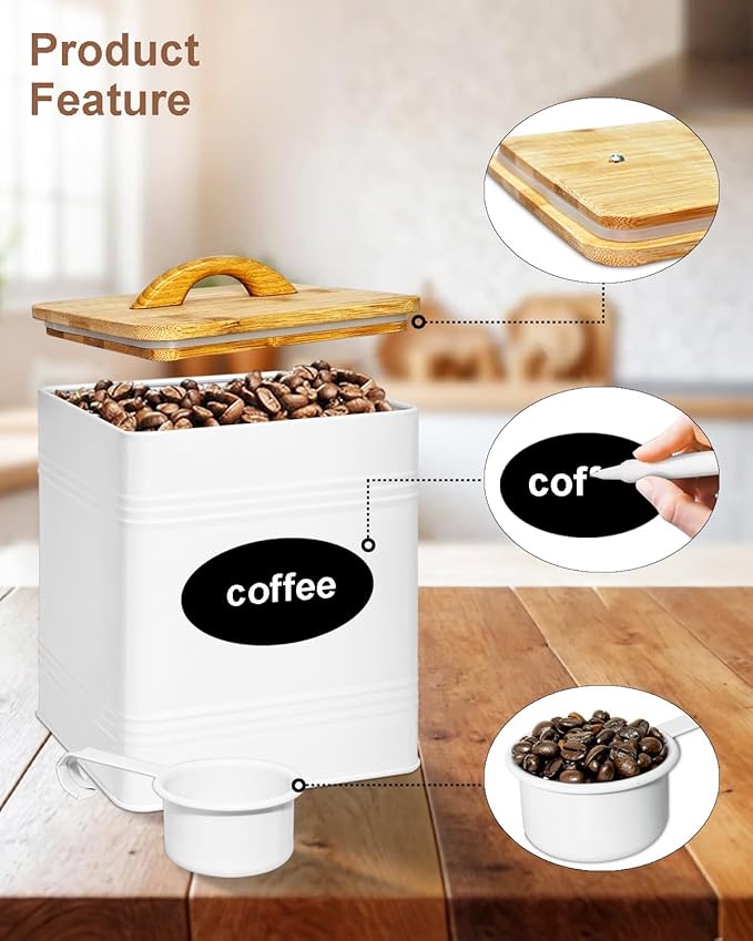 vensovo Kitchen Canisters Set of 3 – White Metal Airtight Food Storage Jars with Lids – Farmhouse Flour and Sugar Containers for Kitchen Countertop & Pantry