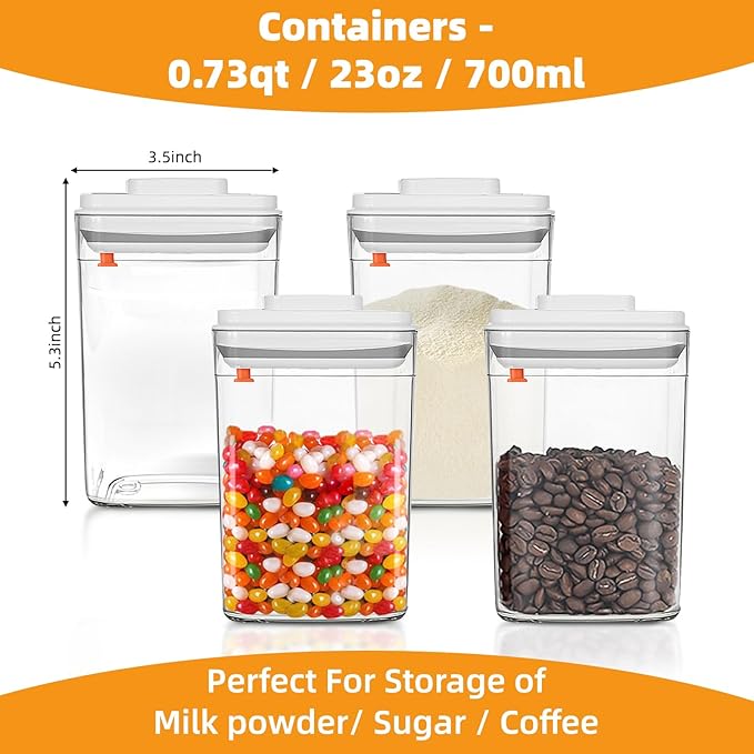 Food Storage Jars,Food Canisters with Lids Airtight- 4 Piece(0.7qt / 23oz),Airtight Food Storage Containers,Storage for Milk Powder Coffee Snack Noodles Nuts Candy