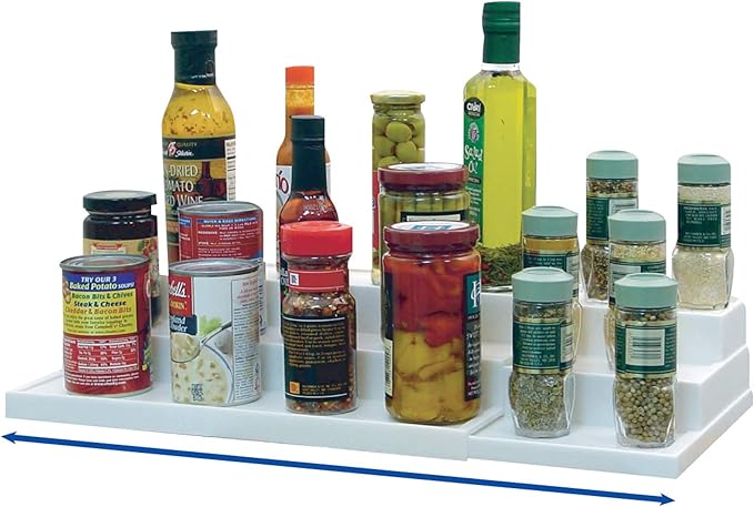 Dial Industries Adjustable 3 Tier Expandable Shelf Spice and Seasoning Jars Kitchen Countertop and Cabinet Rack Organizer