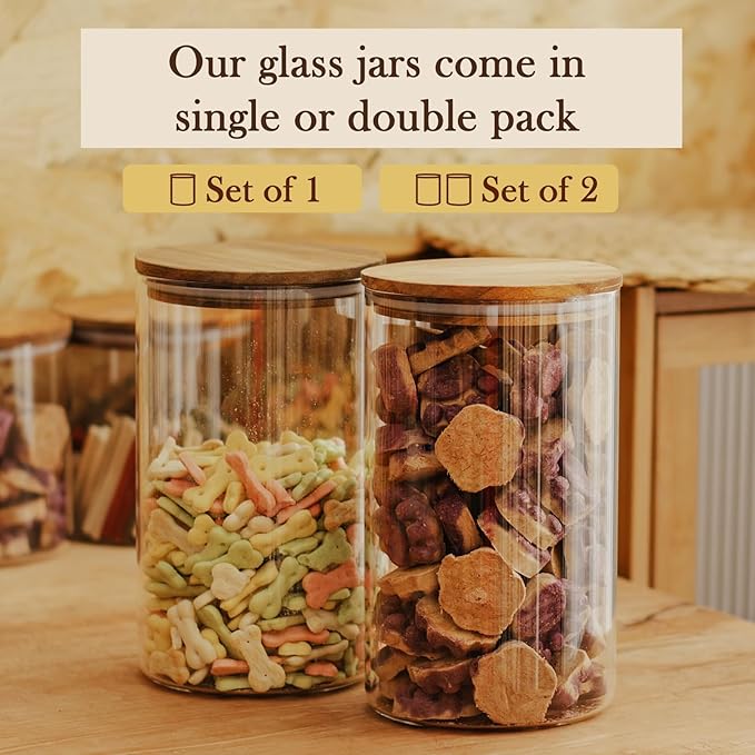 Labina Glass Storage Container Airtight Food Jars Kitchen Canister with Wood Lids, 81 Oz Wide Mouth Pantry Organization Glass Jar for Flour, Sugar, Cookie, Spagetti, Nuts and Candy