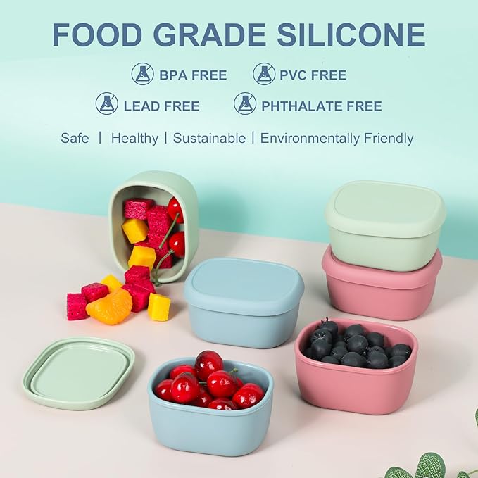 6 pcs 6.76 oz Silicone Snack Containers for Kids Small Food Containers with Lids, Fruit Containers for Lunch, Stackable Lunch Containers for Kids, Daycare, School and Travel