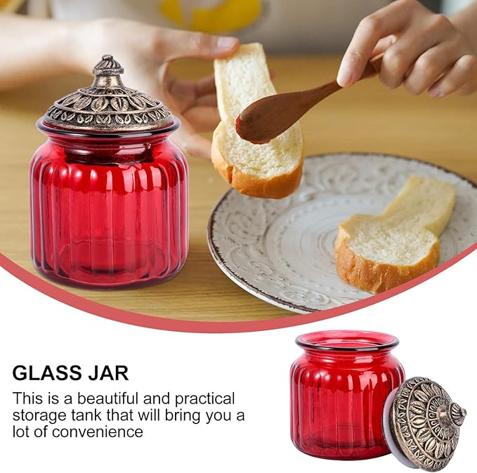 BESPORTBLE 1pc Red Airtight Jar Sealed Jar Sealed Canister Storage Can Storage Container Sealed Bottle Glass Can Glass Jar Sealing Can Tea Jar Storage Jar Storage Tank Food Container