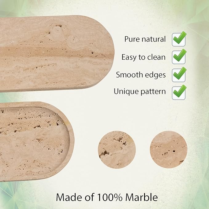 Beige Travertine Vanity Tray | Natural Stone Bathroom Organizer | Perfume & Jewelry Storage for Spa, Bedroom, Kitchen | Non-Slip Waterproof Design,11.8"x7.8"x0.6"