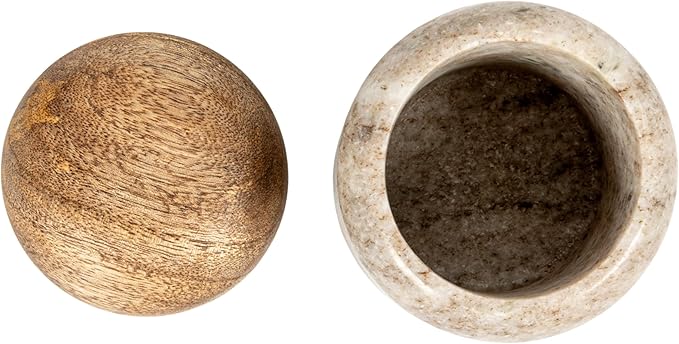 Creative Co-Op Modern Marble Canister with Wood Lid, Natural