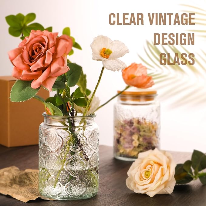 GUEQUITLEX Vintage Glass Jar with Lid, 24oz Food Storage Containers 2 Pack Clear Mason Jars With Airtight Lid for Kitchen Counter,Food Storage, Dry Food, Snacks, Candies, DIY Projects