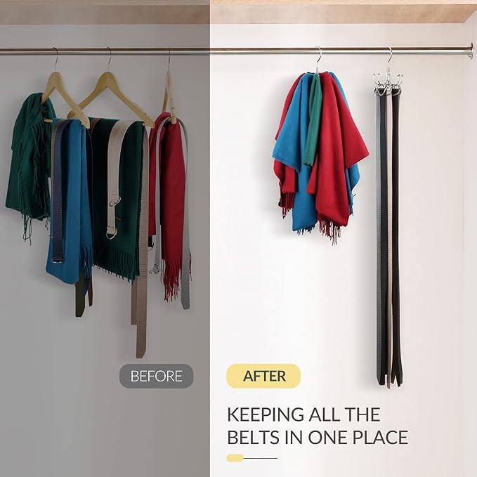 2 Pack Belt Hanger, Space Saving Belt Organizer for Closet, Max 48 Storage Capacity, Rotating Belt Rack Closet Organizers and Storage for Hanging Belt, Ties, Silver