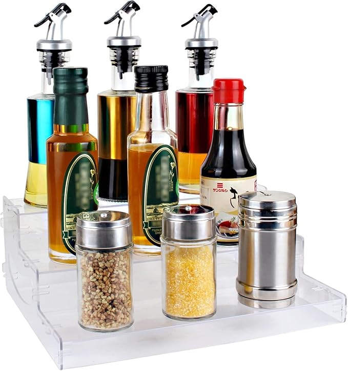 evron 2 Pack Pantry Organization and Storage Clear Plastics Spice Rack Organizer for Cabinet & Countertop (ASSEMBLY REQUIRED) 3 Tier Organizer Versatile Tierd Shelf Organizer 10.5"