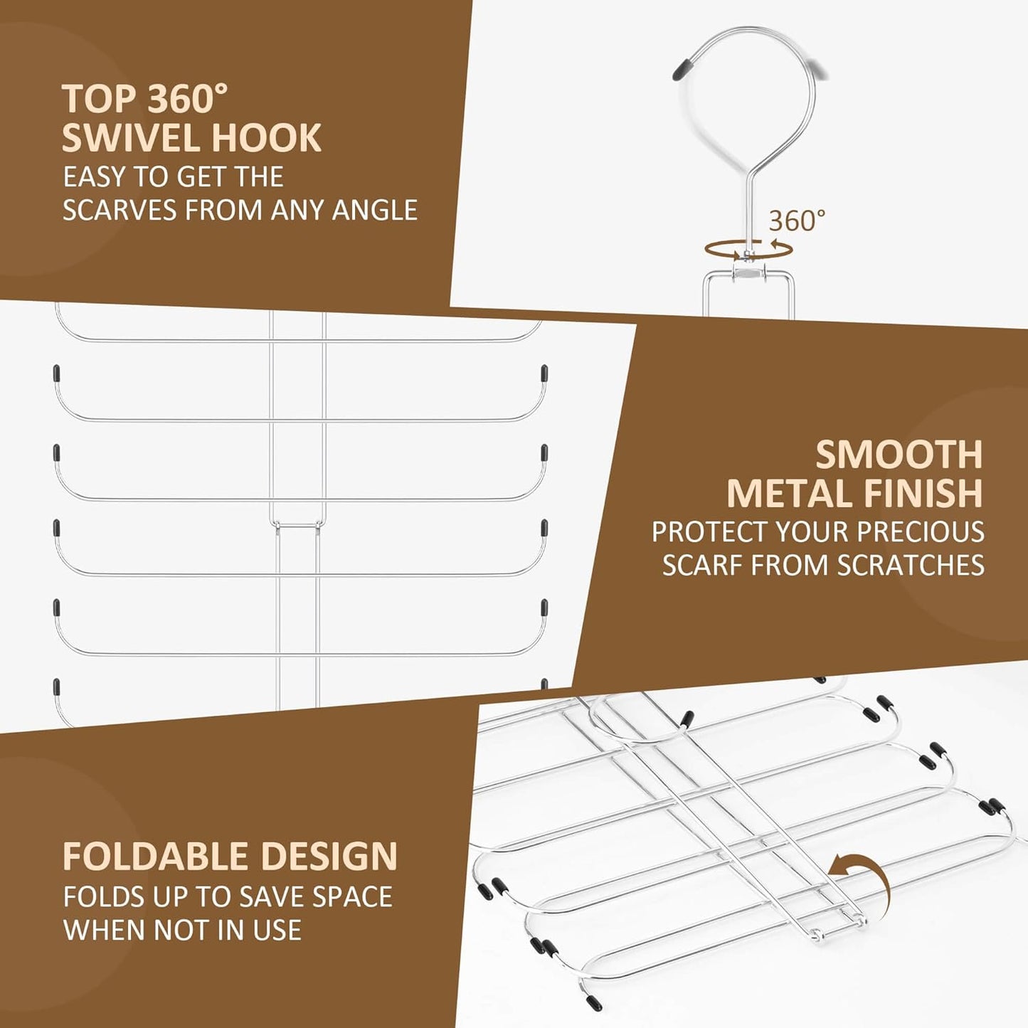 ZEDODIER Scarf Organizer Scarf Hanger for Closet, Rotatable Sturdy Hijab Holder Holds 20 Scarves, Space Saving Closet Organizers and Storage, Silver