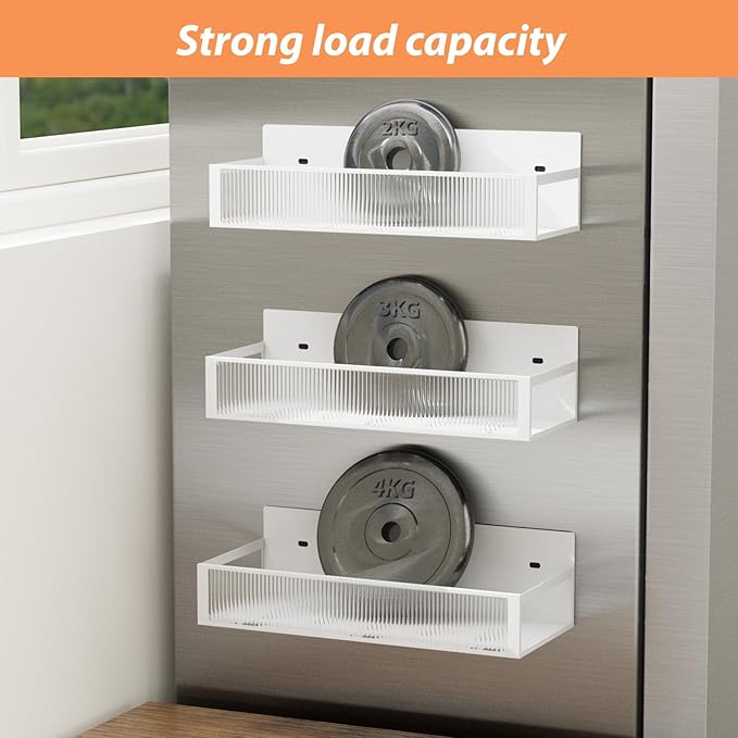 Magnetic Spice Rack for Refrigerator,3 Pack Magnetic Spice Storage Rack Organizer with Clear Acrylic Board for Refrigerator and Oven (White)