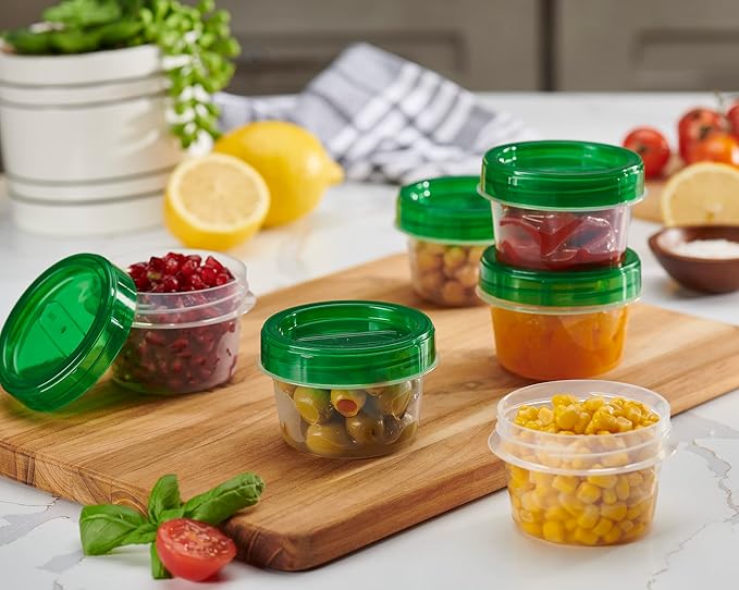 PLASTICPRO 6 Pack Twist Cap Food Storage Containers with Green Screw on Lid- 4 oz Reusable Meal Prep Containers - Small Freezer Containers Microwave Safe Green Plastic Food Storage