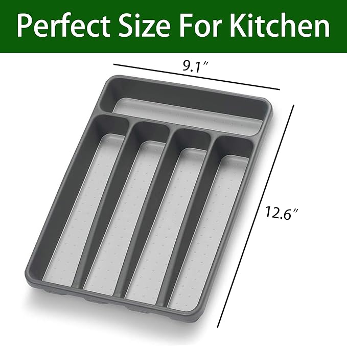 Silverware Organizer Utenisl Organizer Holder Kitchen Drawer Organizer Plastic Silverware Tray for Drawer Flatware Organizer 5 Compartment Black