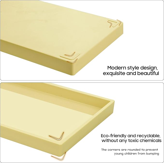 Vanity and Bathroom Tray, 7.7" ABS Countertop Organizer,Waterproof Vanity Tray for Toilet Tank,Perfume,Soap,Keys,Bathroom Accessories,Kitchen and Bath Trays,Non Slip Small Trays,Gold