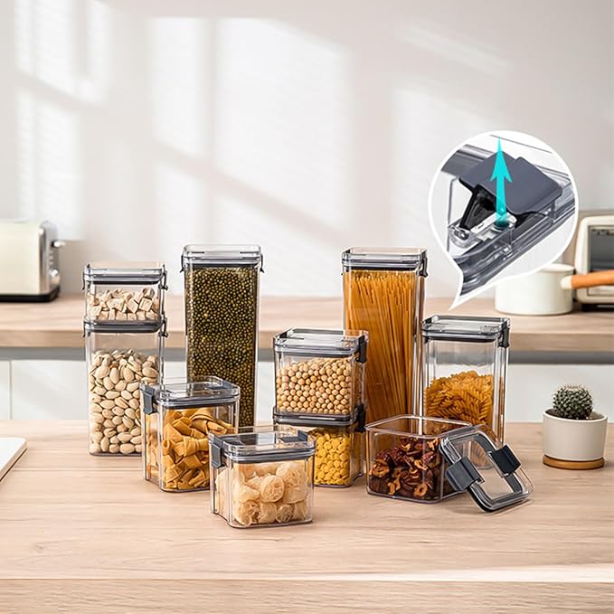 13Cup Sealed Food Storage Container, Fridge Organizer Bins with Clips for Kitchen, Freezable Airtight Leak-Proof Stackable Plastic Clear