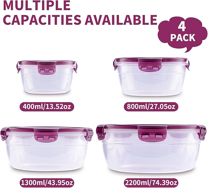 Today's Present Food Storage Container with Lids Set For 4, Plastic Mixing Bowls, Airtight Stackable Leakproof Reusable Storage Containers for Kitchen, BPA Free, Microwave, Freezer, Dishwasher Safe