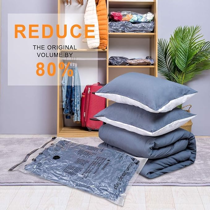 10 Medium Vacuum Storage Bags, Space Saver Sealer Compression Bags for Blankets, Comforters, Pillows, Clothes Storage