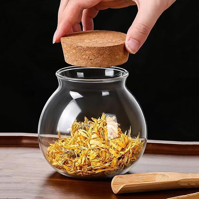 Set of 6 round glass jars with cork lid – 17oz wedding candy jar kitchen jar, perfect for tea, biscuits, cereals, flour, beans, spices, coffee beans etc (6PCS)