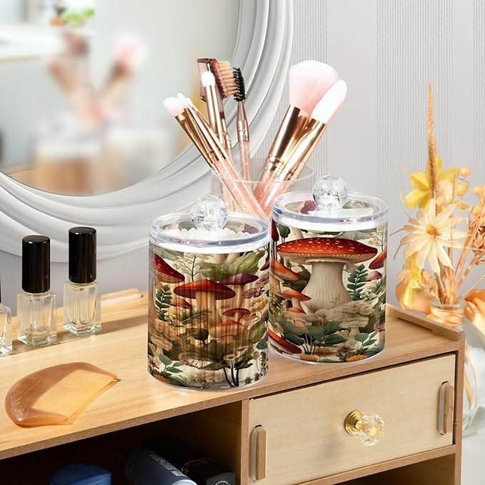 Cartoon Mushroom 2PC Airtight Transparent Plastic Storage Jar, Food Storage Container Glass, Can Store Candy, Salt, Coffee Beans, With lid, Easy To Use…