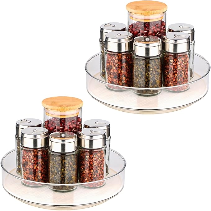 2 Pack Lazy Susan Organizer for Cabinet:Lazy Susan Turntable (8 Inch) with Non-Slip Mat and Handles,Turntable Rack for Kitchen,Pantry,Refrigerator,Bathroom and Vanity Countertop