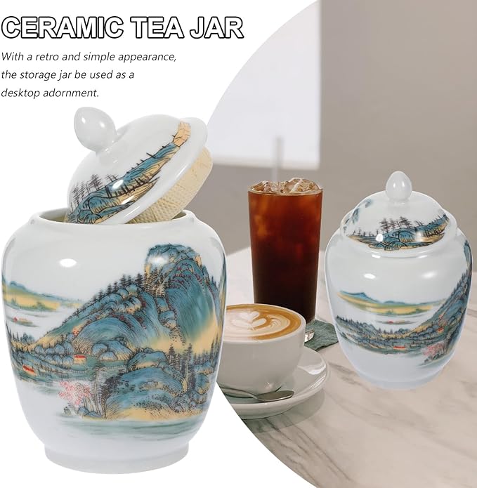 Ginger Jar Kitchen Canisters Vintage Ceramic Food Storage Jar with Airtight Lid Food Storage Jar Porcelain Tea Cadd Y Loose Tea Tin Kichen Storage Container for Coffee Sugar Nuts