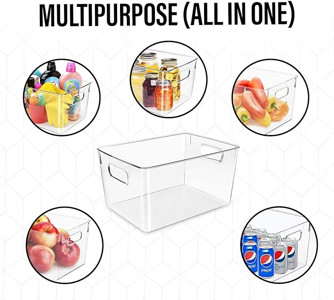 Clear storage organizer bins, Kitchen Cabinet Organizers and Storage Baskets Pantry Fridge Containers for Organizing Cabinet Organization Perfect for, Foods, Snacks, Chips, Vitamin, Spices, Makeup