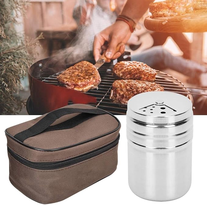 Stainless Steel Spice Jar Set, 6 Pack 3 oz Camping Spice Bottles Kit with Shaker Lids Empty Spice Shaker Seasoning Dispenser Containers with Adjustable Pour Holes for Kitchen BBQ Picnic Travel