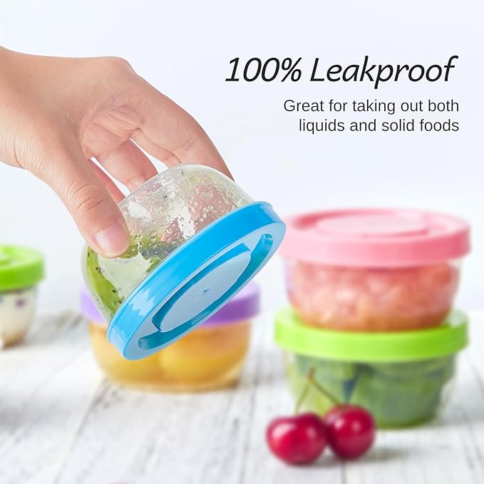 Zezzxu 5 oz Small Freezer Storage Containers with Screw Lids, 12 Pack Reusable Plastic Food Jars Stackable Deli Containers (Microwave & Freezer Safe)