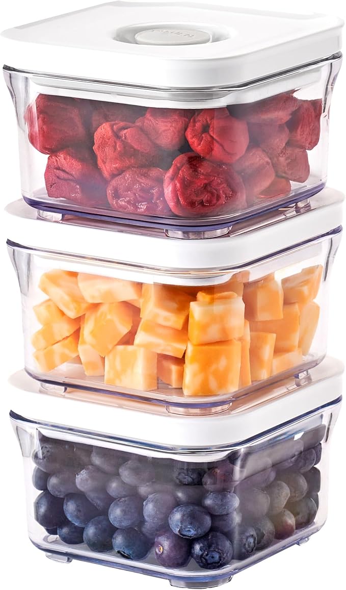 Premium Airtight Food Storage Containers, Mini Square 3pc/set(0.32qt), Smart One-Click Seal Lid, No Hinges, 100% Leak Proof, BPA-FREE, Dishwasher, Freezer & Microwave Safe