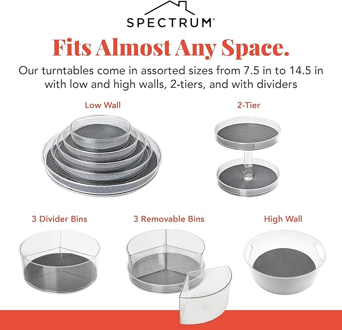 Spectrum Lazy Susan Organizer, Hexa Grande 14.5" - Lazy Susan Turntable for Cabinet, Refrigerator, Pantry, Table, & Shelf - Rotating & Spinning Pantry Organization - Spice Rack Storage for Fridge
