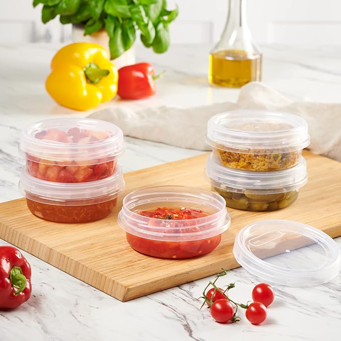 PLASTICPRO 12 Pack Twist Cap Food Storage Containers with Clear Screw on Lid- 8 oz Reusable Meal Prep Containers - Freezer and Microwave Safe Clear Plastic Food Storage