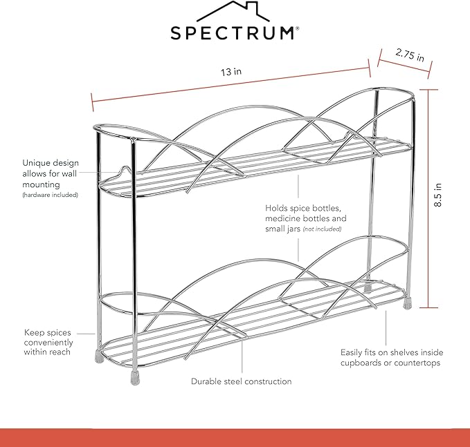 Spectrum Diversified Countertop 2-Tier Spice Rack, Chrome