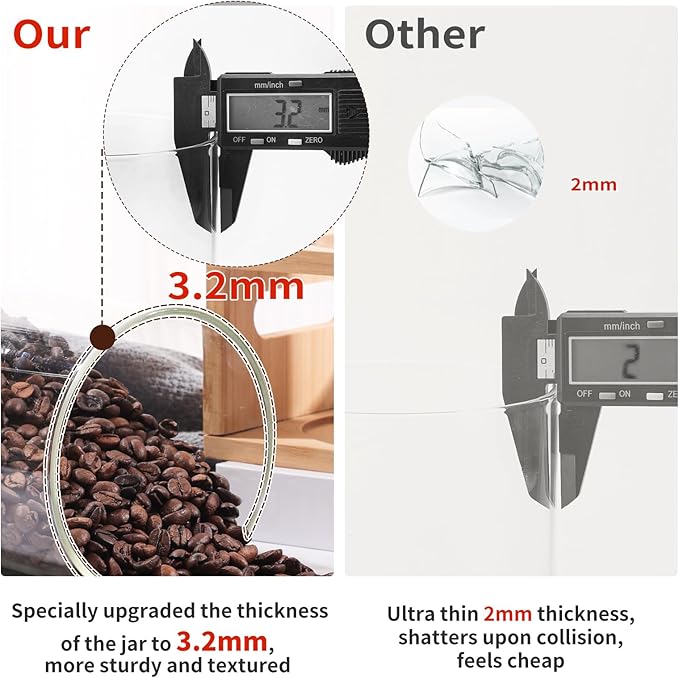 ZOMUIA Glass Coffee Containers Airtight Coffee Bean Storage Jars with Shelf, 2Pcs 44oz Coffee Station Organizer Coffee Canisters, Kitchen Food Storage Jars for Coffee, Sugar, Candy, Oats, Nuts